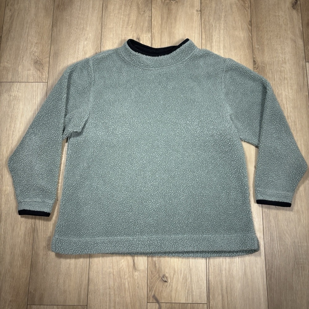 Vtg Ll Bean Womens Sherpa Teddy Pullover Mock Neck Large Sweater Light Green - Picture 1 of 7